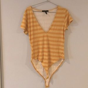 Yellow + white striped Forever 21 body suit